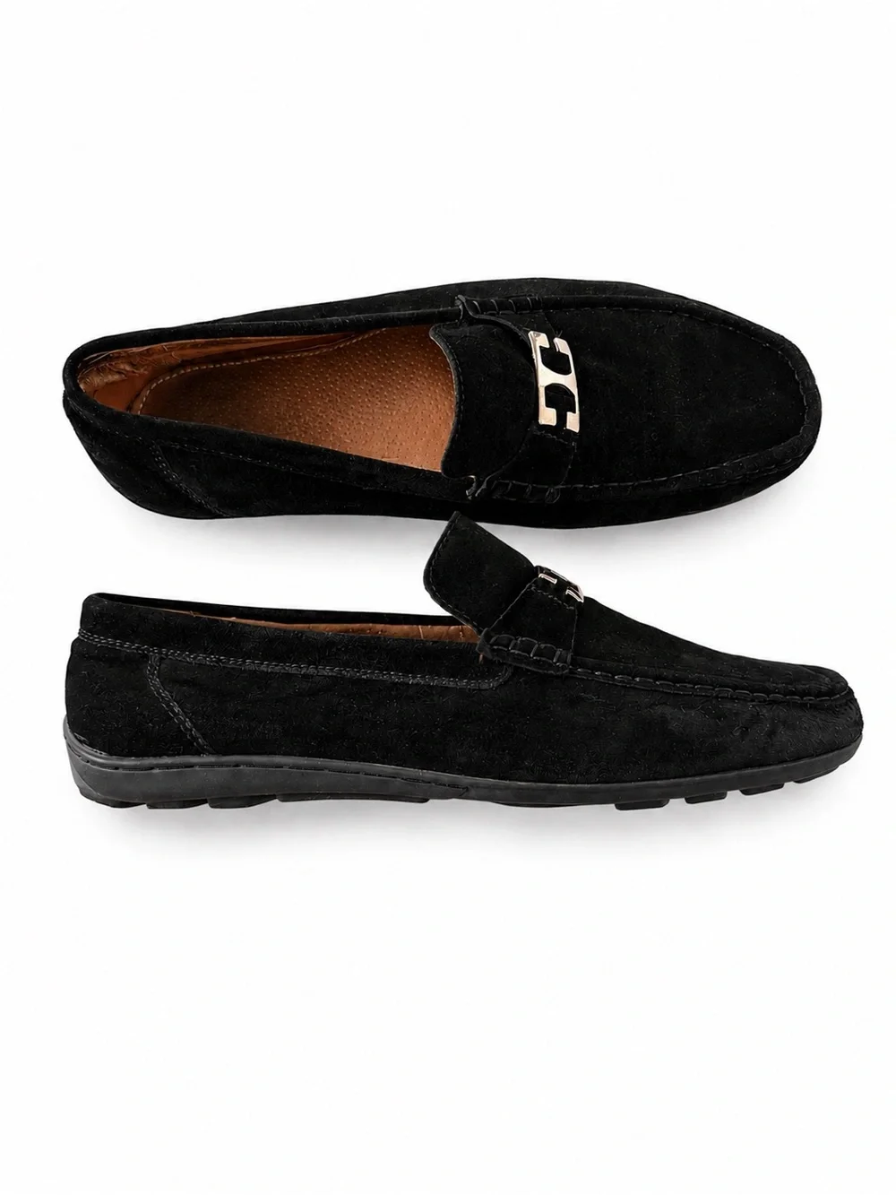 Sunday Black Suede Slip-On Loafers with Silver Hardware